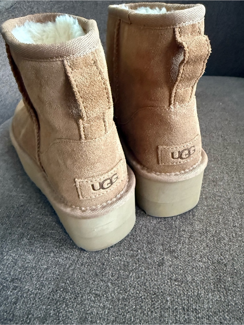 UGG Women's Chestnut Suede Shearling Platform Booties